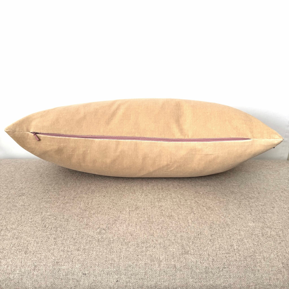 champagne velvet cushion with pink zip