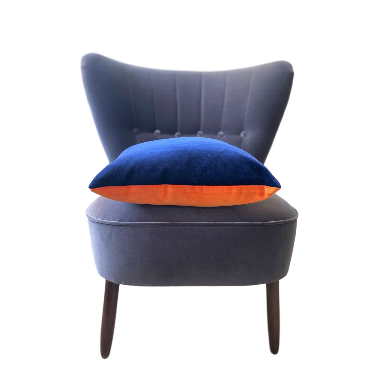 navy and orange reversible velvet cushions