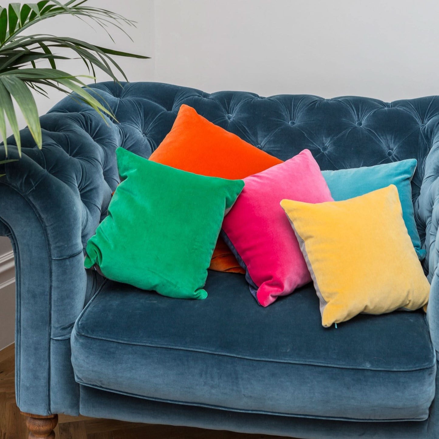 Burnt Orange Velvet Cushion with Emerald Green
