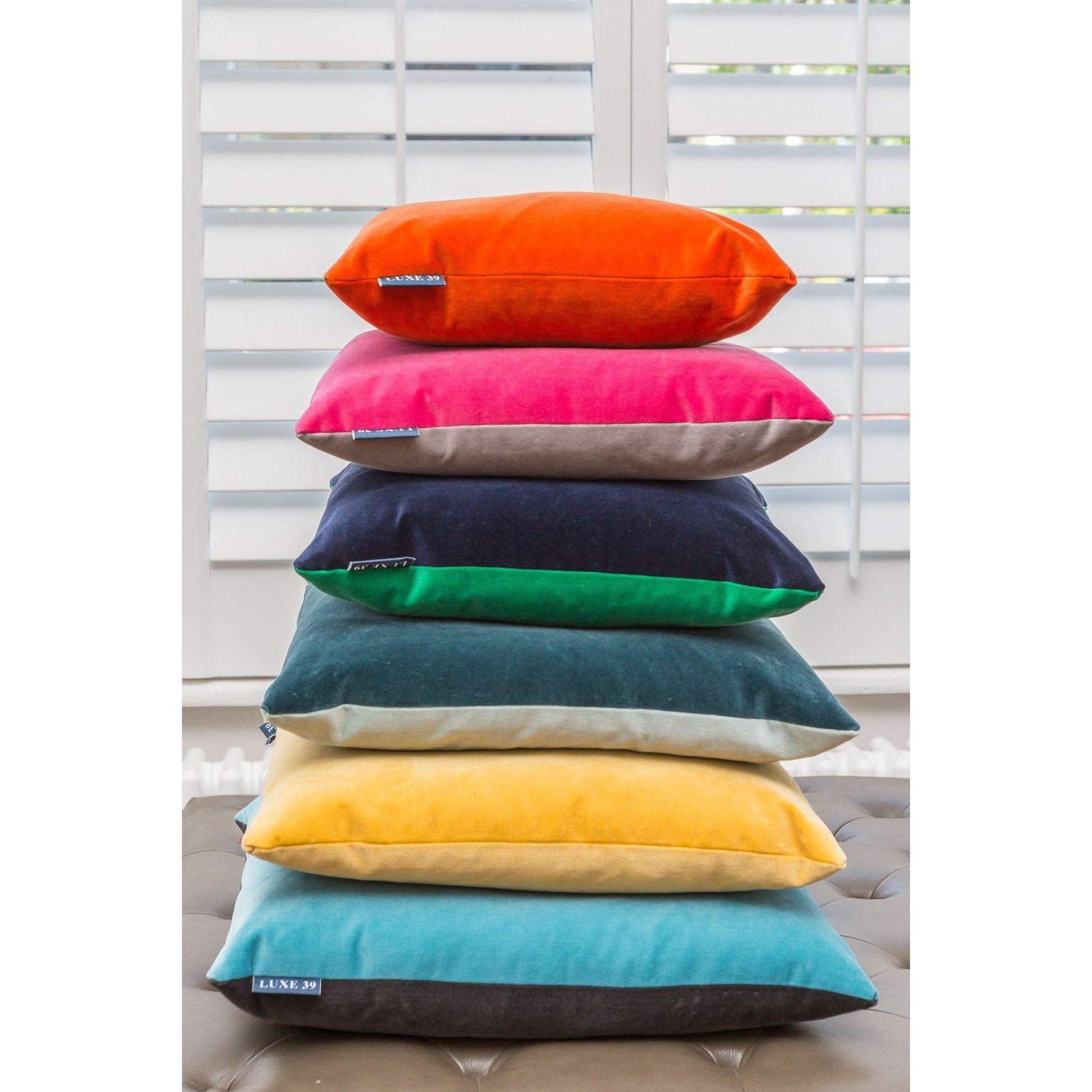 silver fluffy cushion cover with bright pink velvet Luxe 39