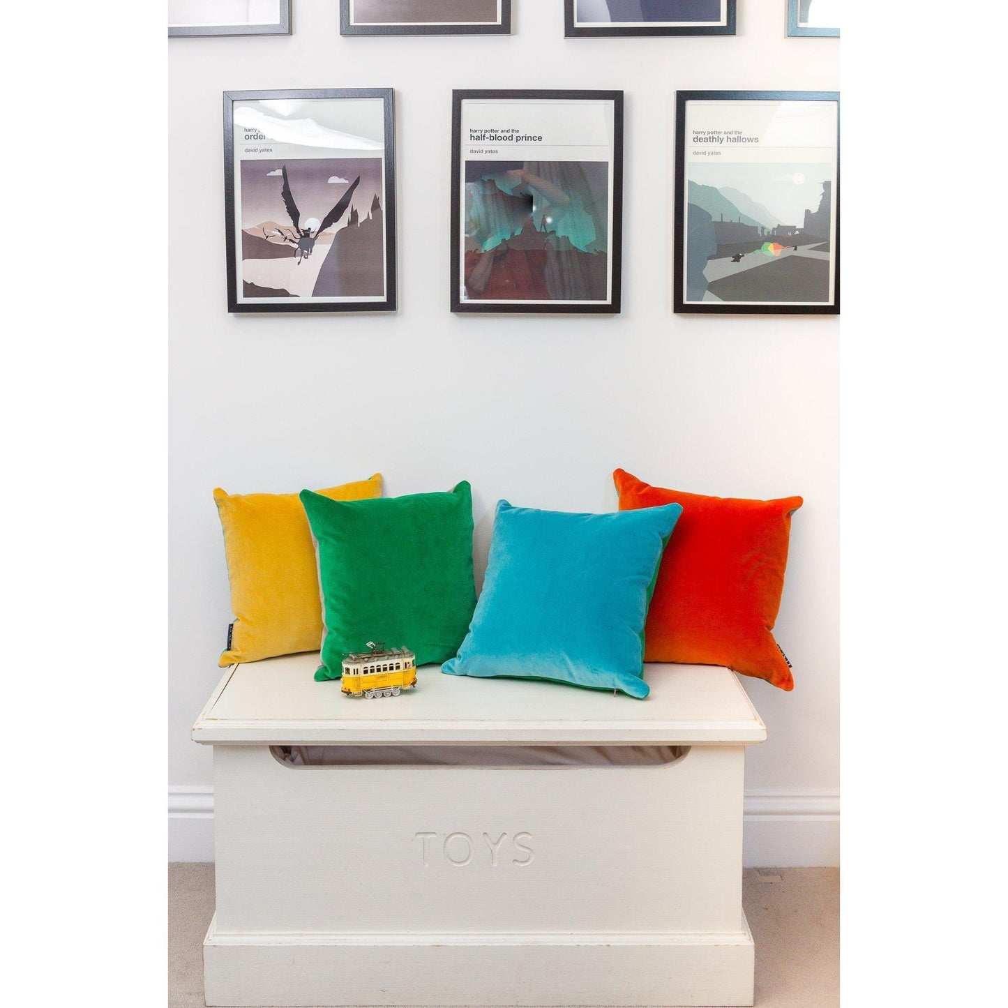 Turquoise Velvet Cushion Cover with Mustard Yellow