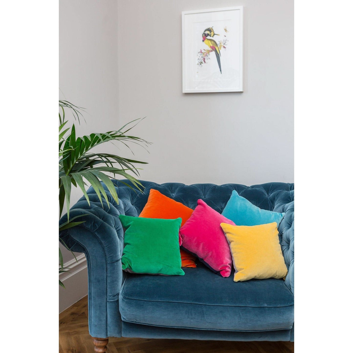 Turquoise Velvet Cushion Cover with Mustard Yellow