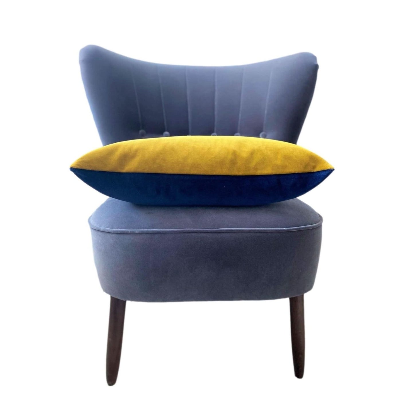 navy velvet cushion cover with gold velvet reverse