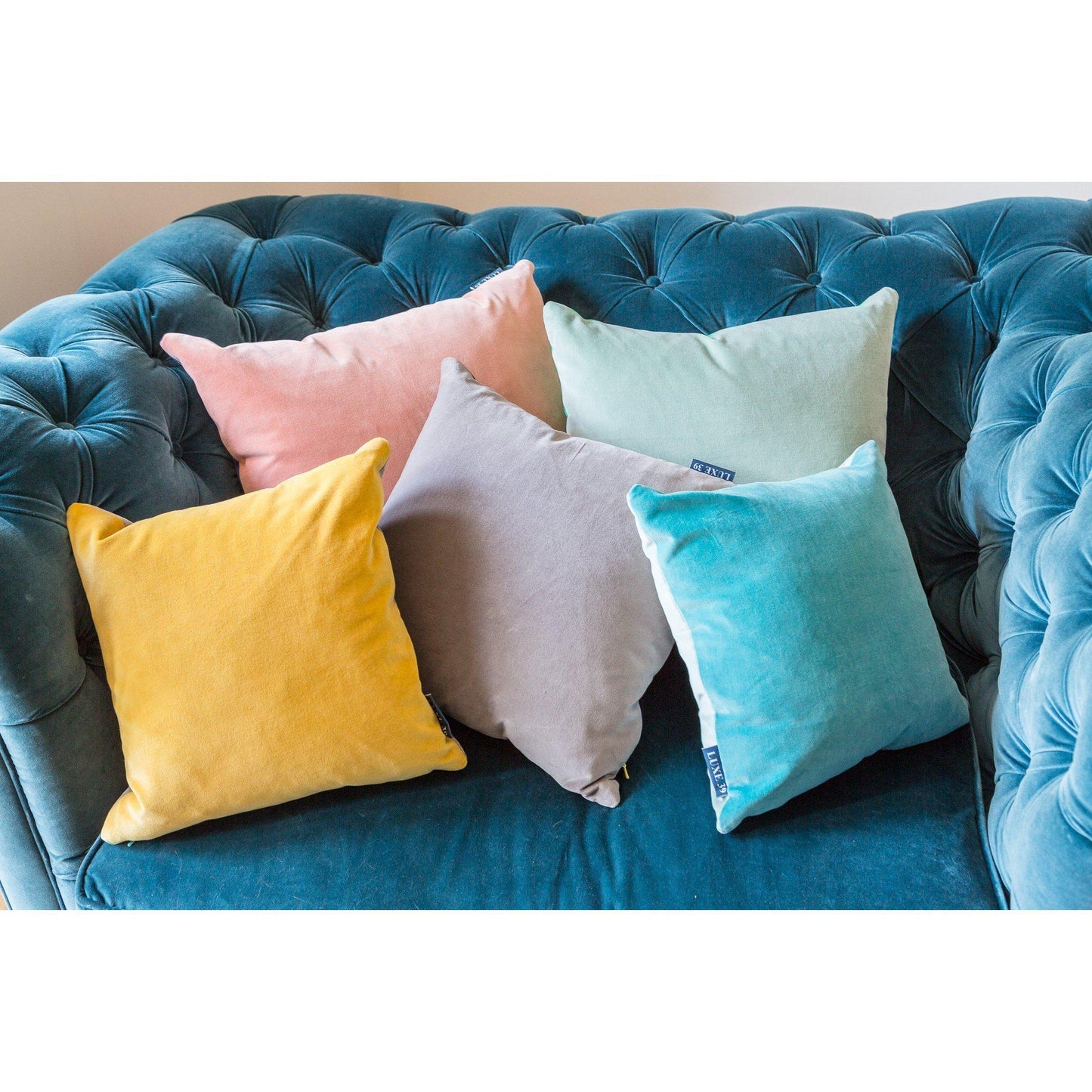 Silver Grey Velvet Cushion with Mustard Yellow Luxe 39