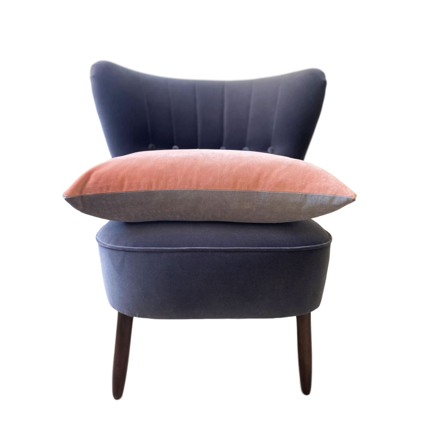 light grey cushion cover with blush pink velvet reverse