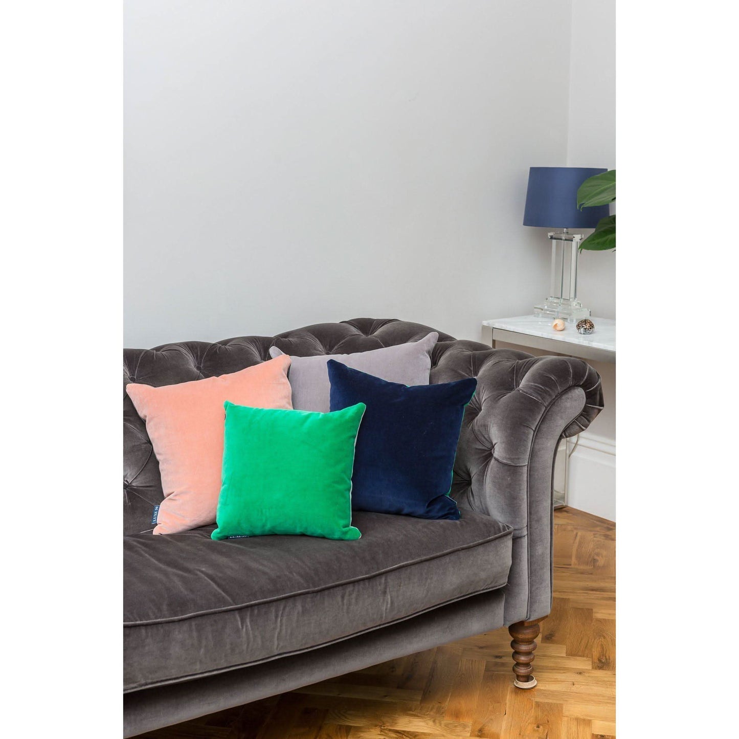 Silver Grey Velvet Cushion with Blush Pink Luxe 39