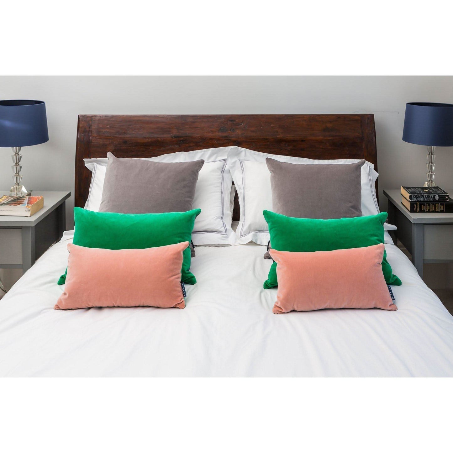 Silver Grey Velvet Cushion with Blush Pink Luxe 39