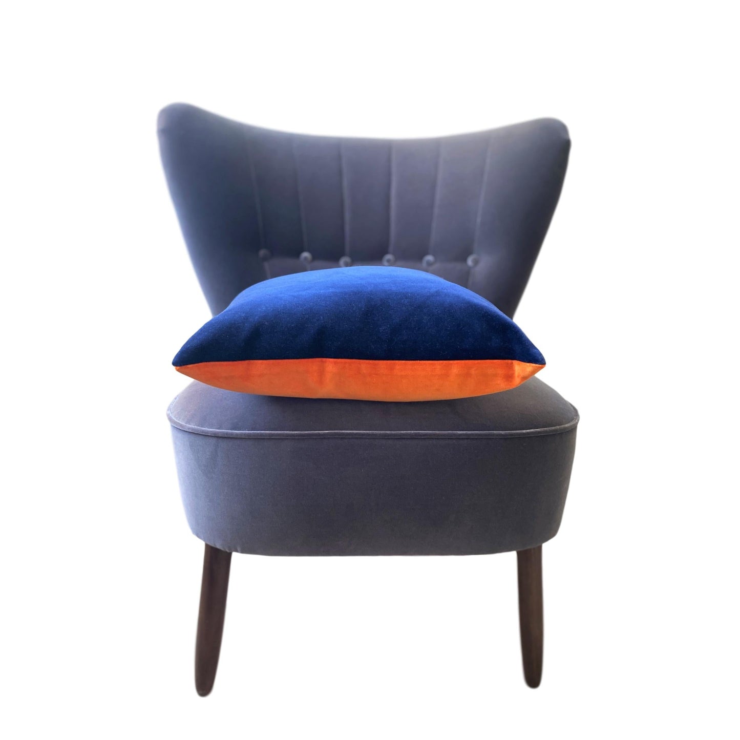 navy velvet cushion cover with burnt orange by Luxe 39