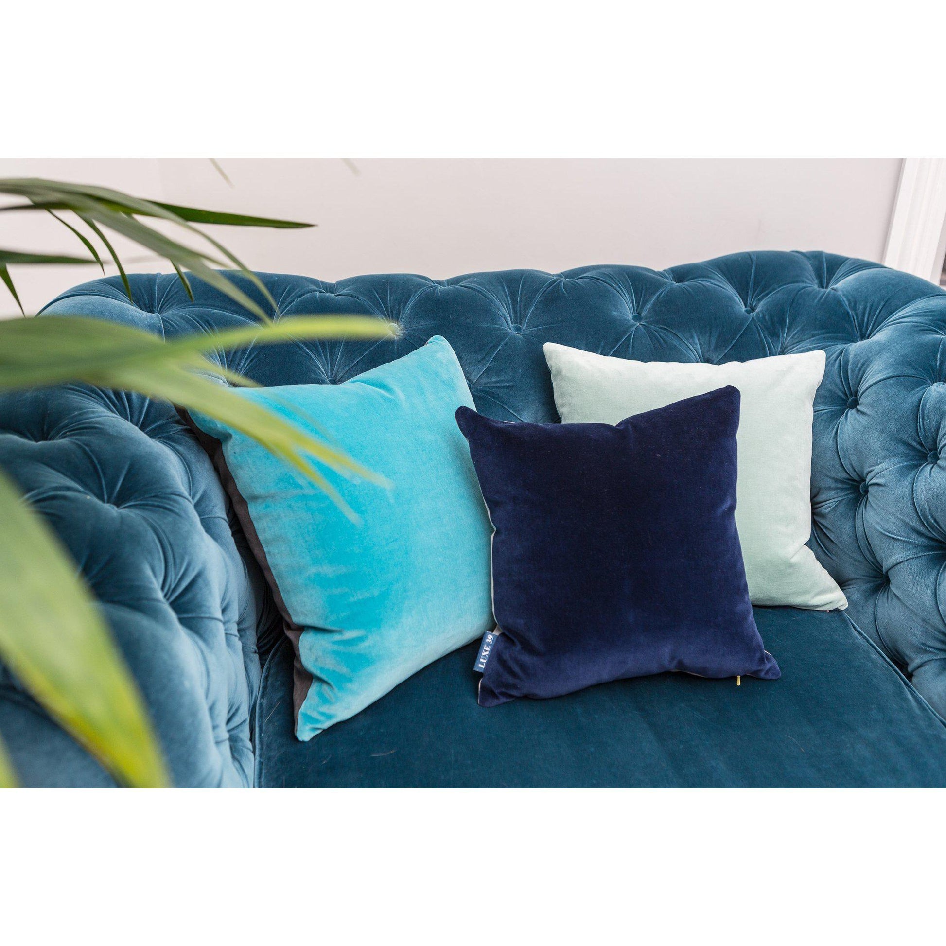 Navy Blue Velvet Cushion with Duck Egg Luxe 39