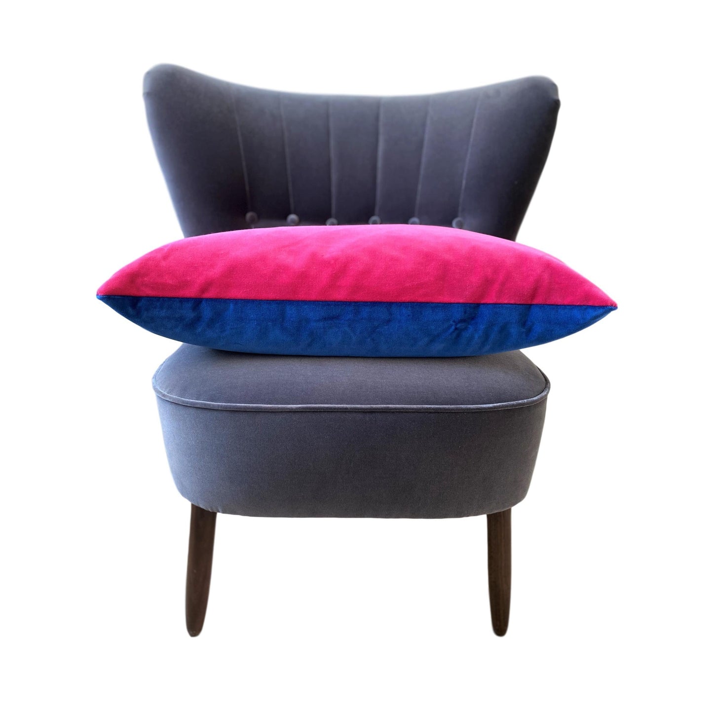 Royal Blue Velvet Cushion Cover with Bright Pink