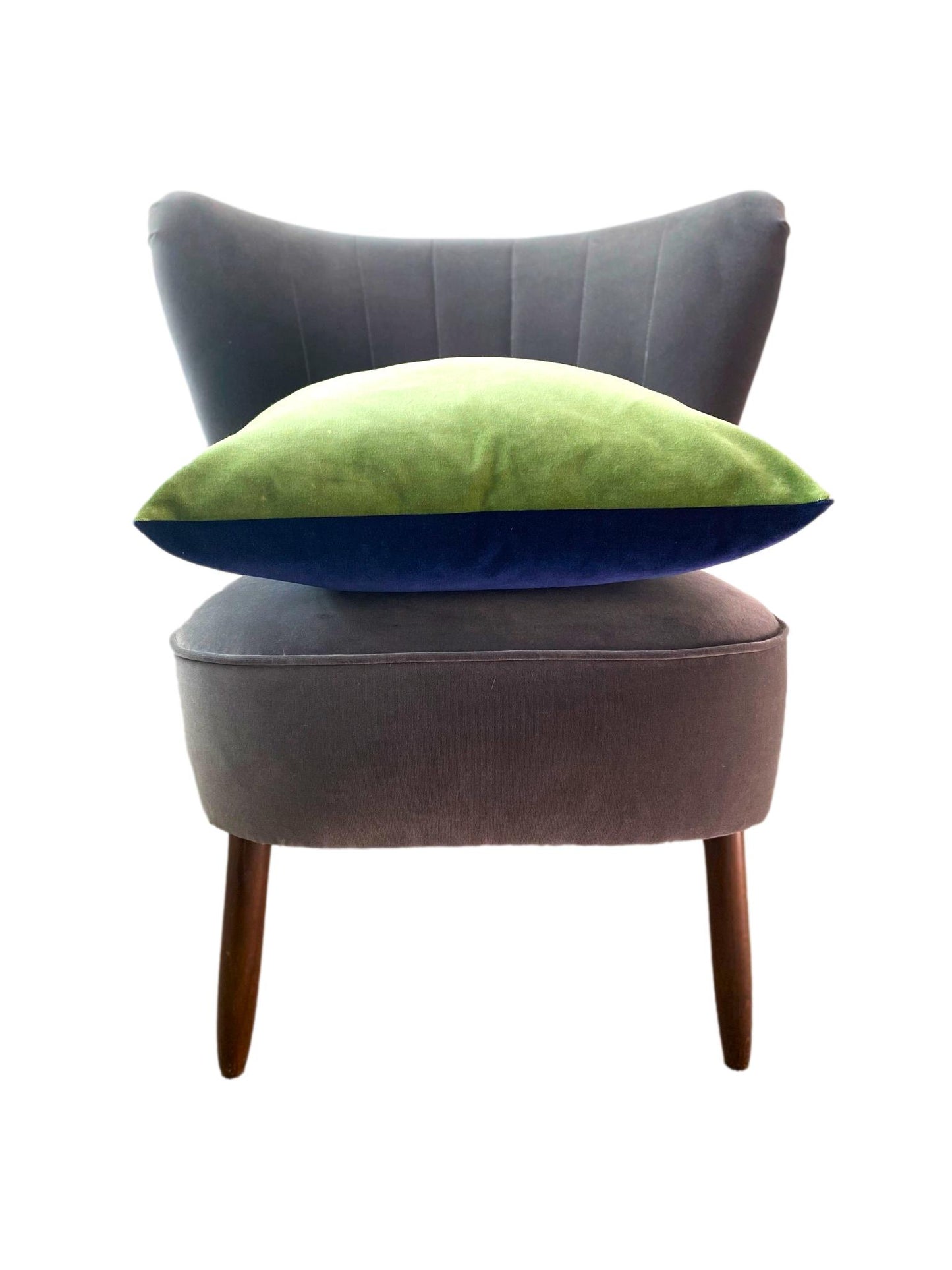 Navy Velvet Cushion with Sage Green