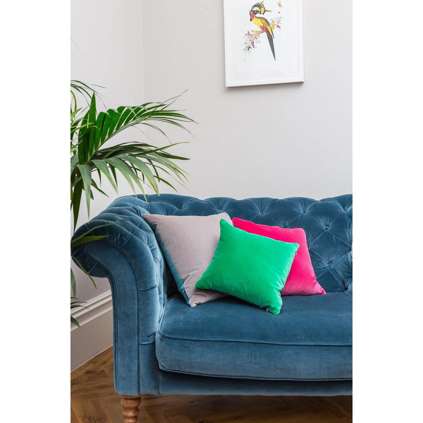 silver grey velvet cushion cover with emerald green by Luxe 39