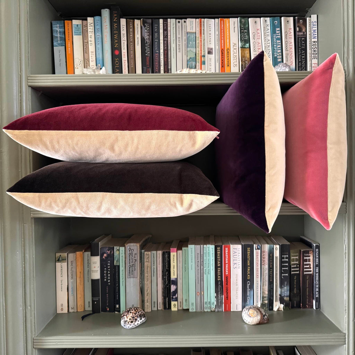 cream and brown velvet cushions