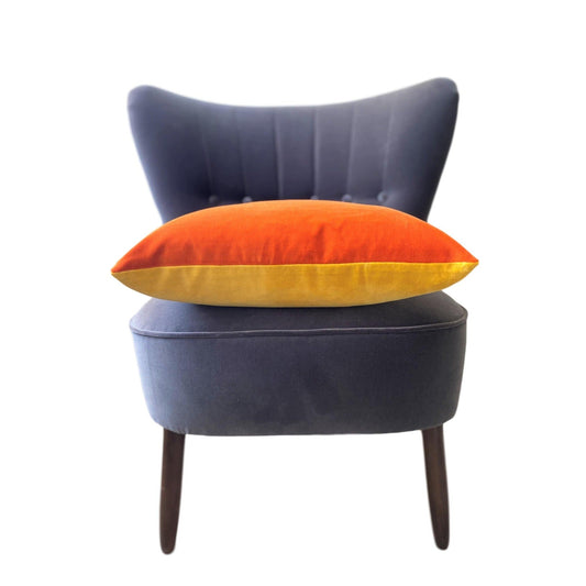 burnt orange velvet cushion with mustard by luxe 39