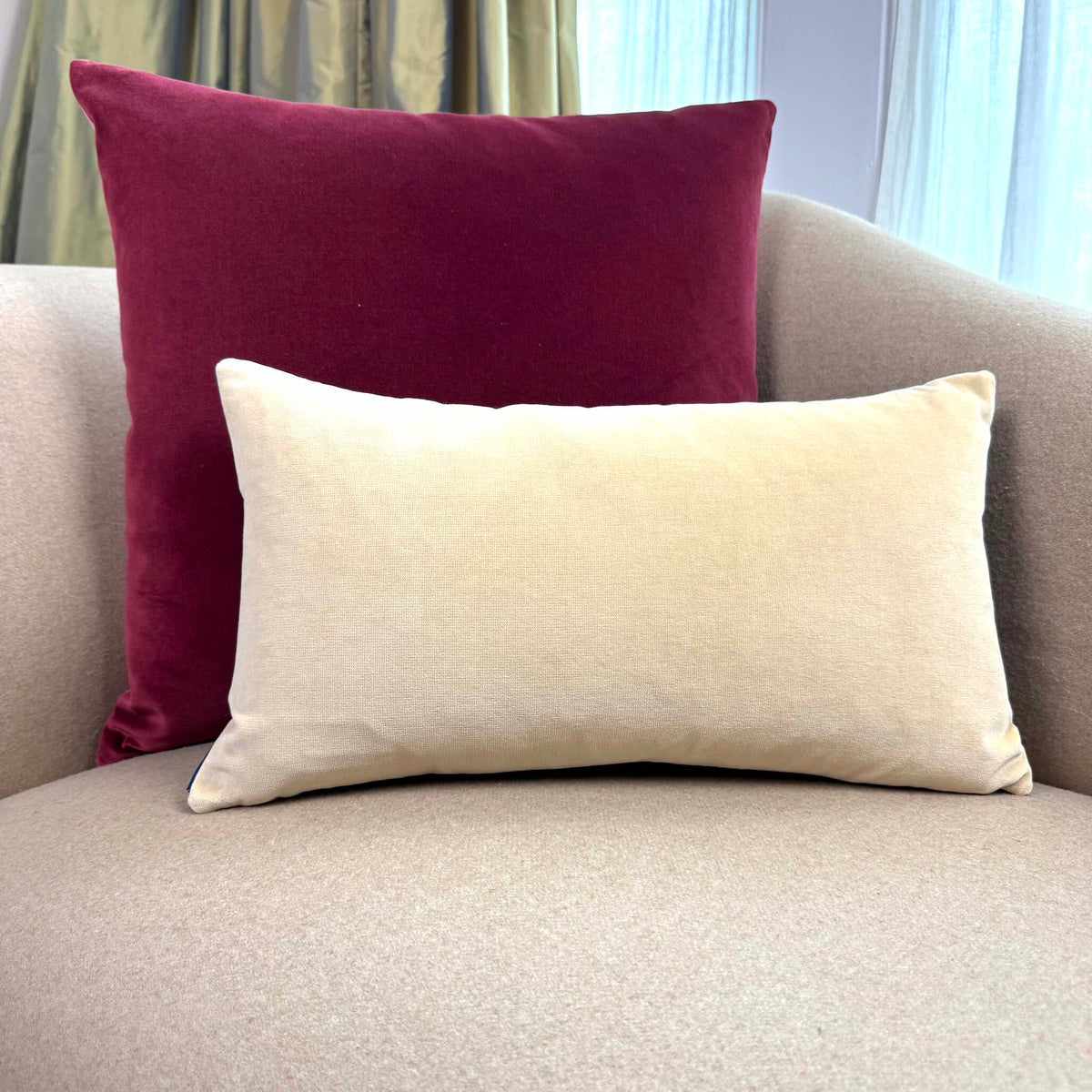 burgundy and champagne reversible velvet cushion cover
