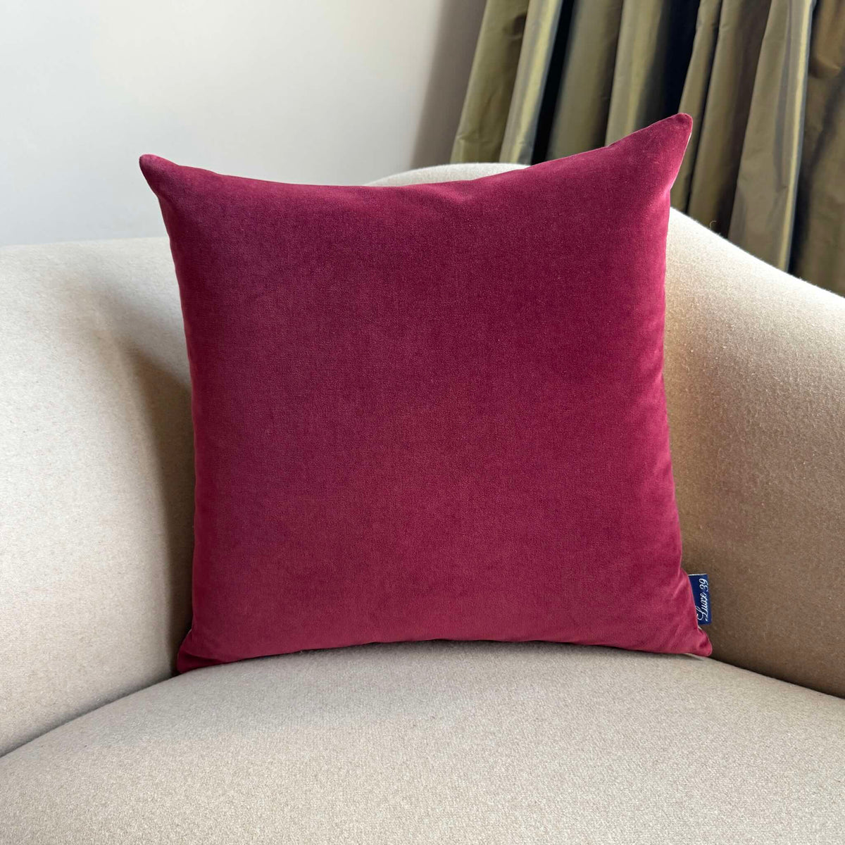 burgundy velvet cushion cover square on beige sofa