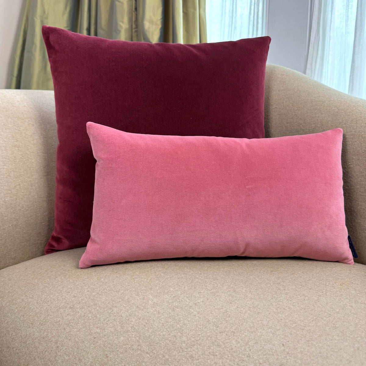 Burgundy and Rose Pink Reversible Velvet Cushion
