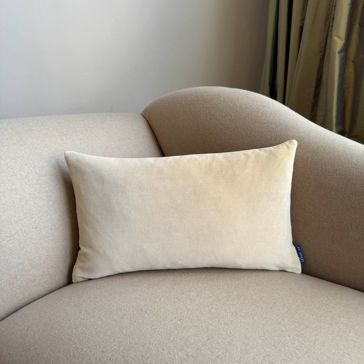 champagne velvet cushion cover rectangle on beige sofa