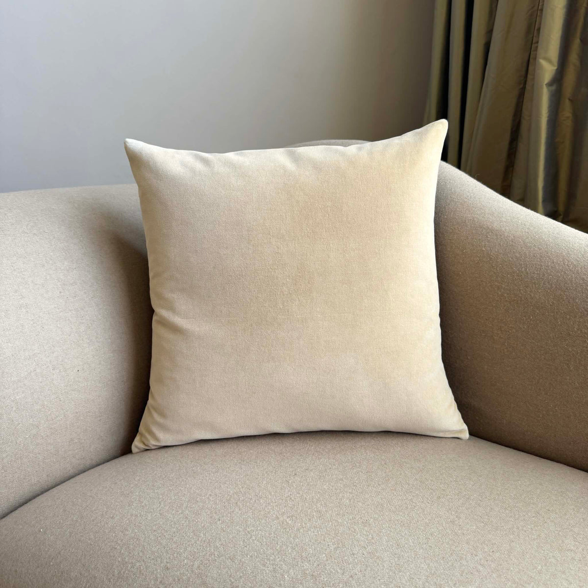 champagne velvet cushion cover square on beige sofa