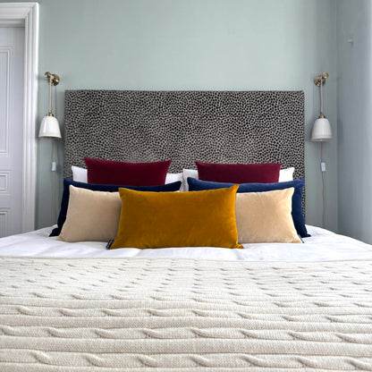 champagne velvet cushions with gold ochre