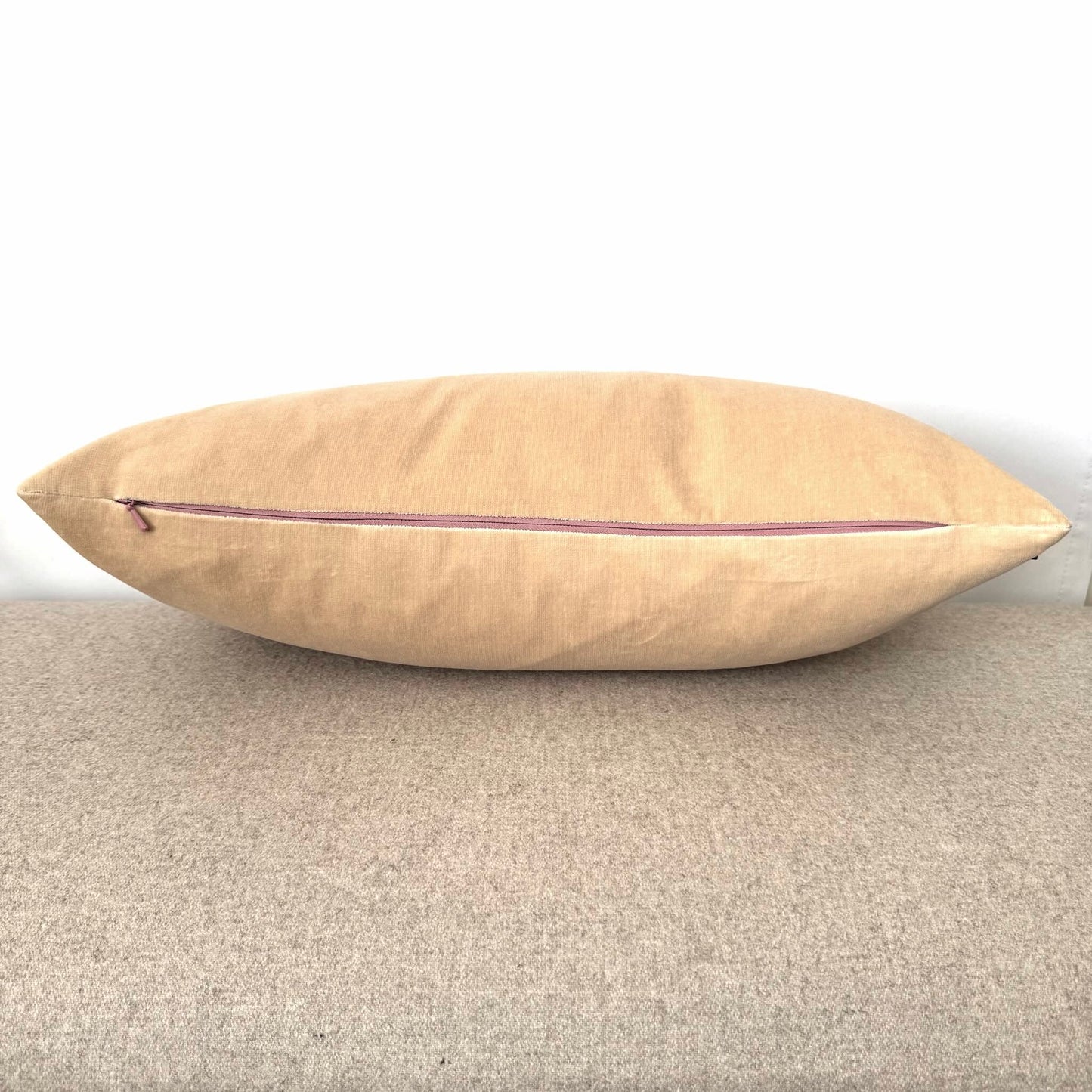 champagne velvet cushion with pink zip