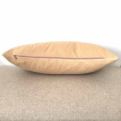 champagne velvet cushion with pink zip