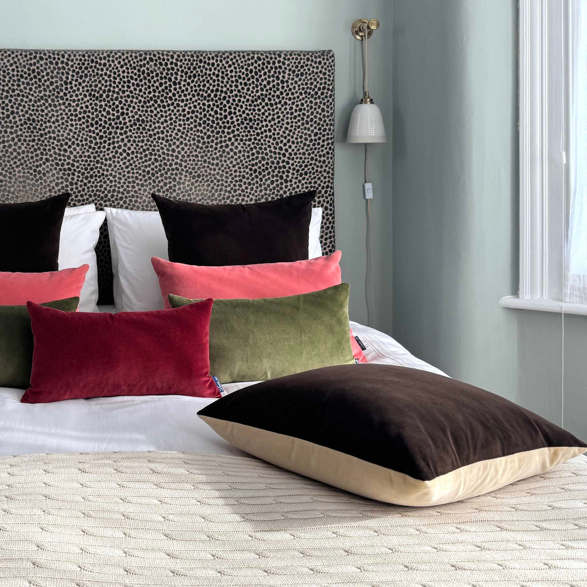 Dark Chocolate and Champagne Reversible Velvet Cushion