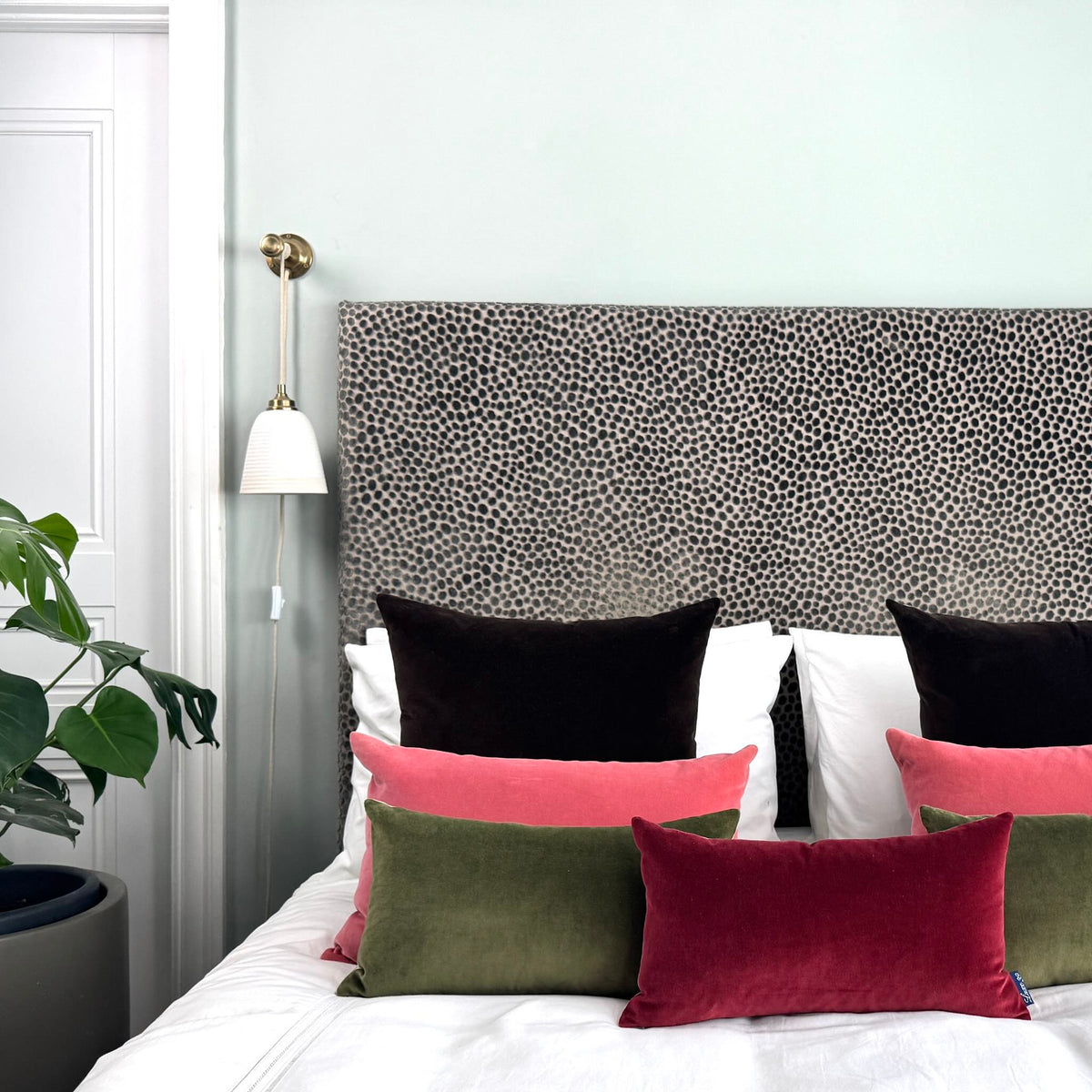 dark brown velvet cushion covers with rose, olive and burgundy