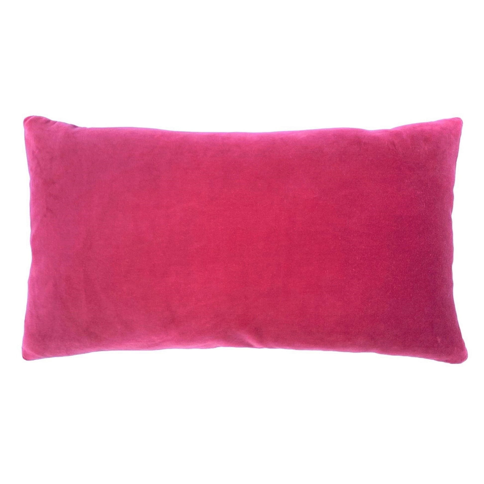 bright pink rectangular velvet cushion