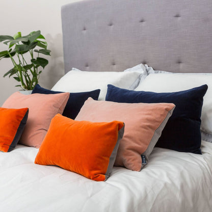 Burnt Orange Velvet Cushion Cover with Silver Grey