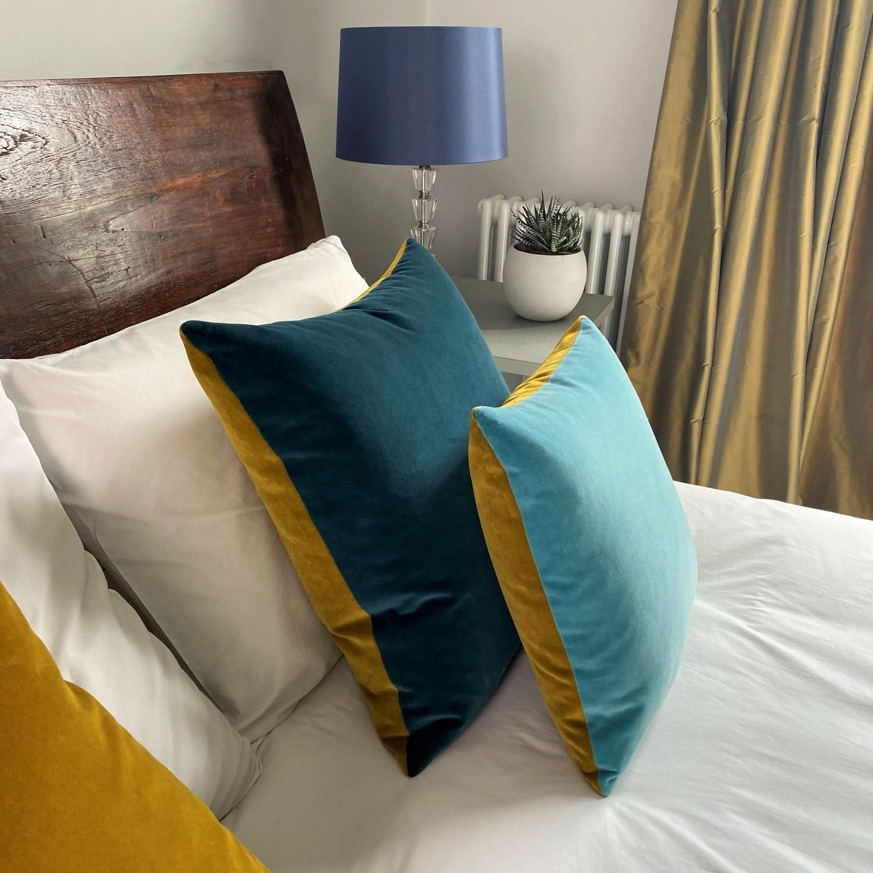 Blue bed outlet cushions