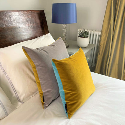 Gold Velvet Cushion Cover with Silver Grey