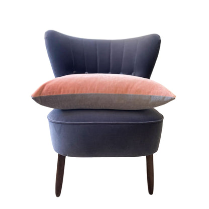 silver grey velvet cushion with blush pink