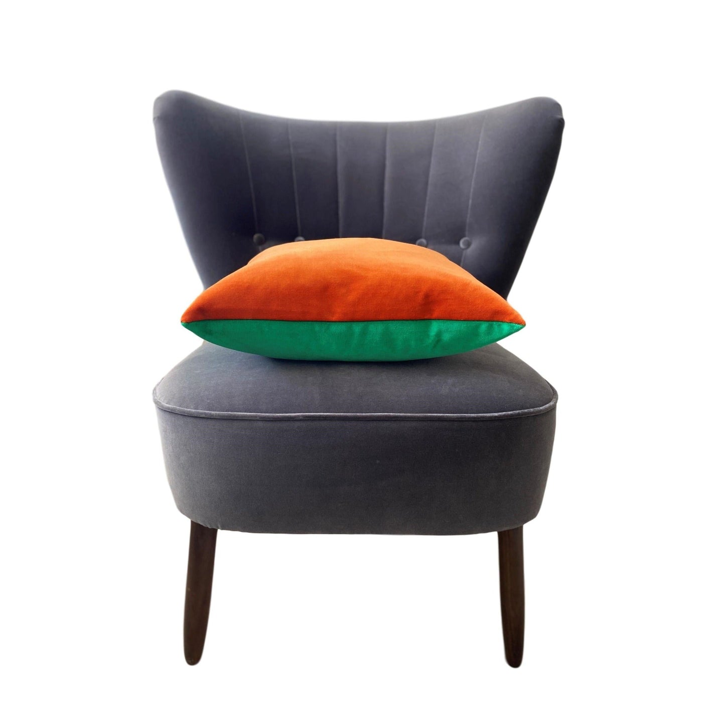burnt orange velvet cushion with emerald green luxe 39