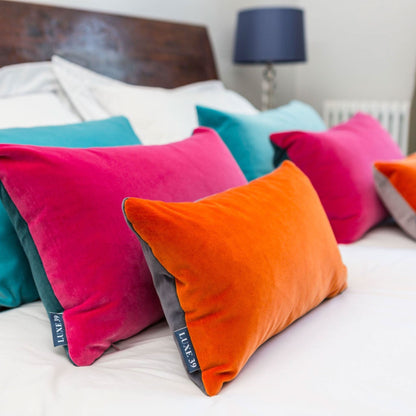 Burnt Orange Velvet Cushion Cover with Dark Grey