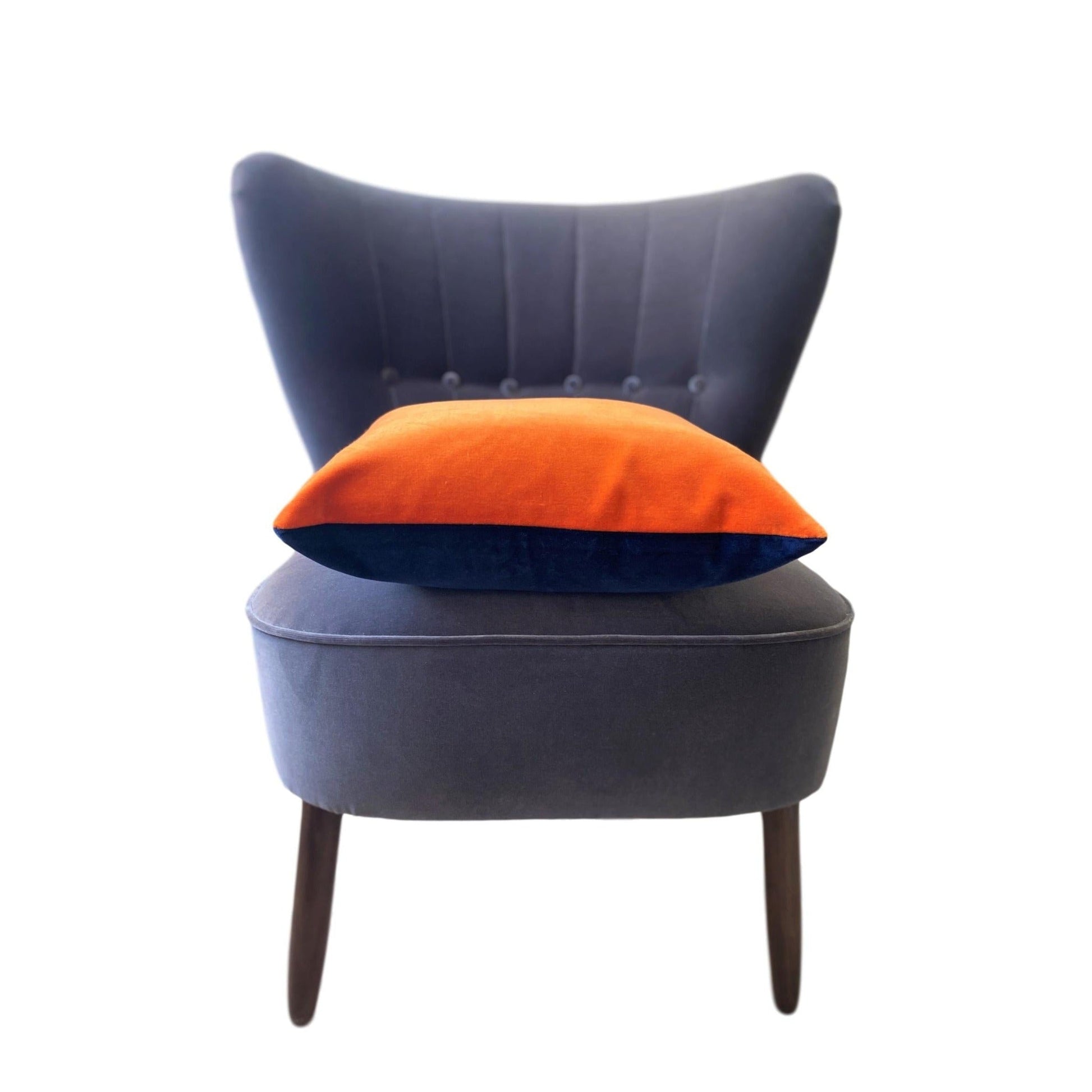 burnt orange velvet cushion with navy by luxe 39