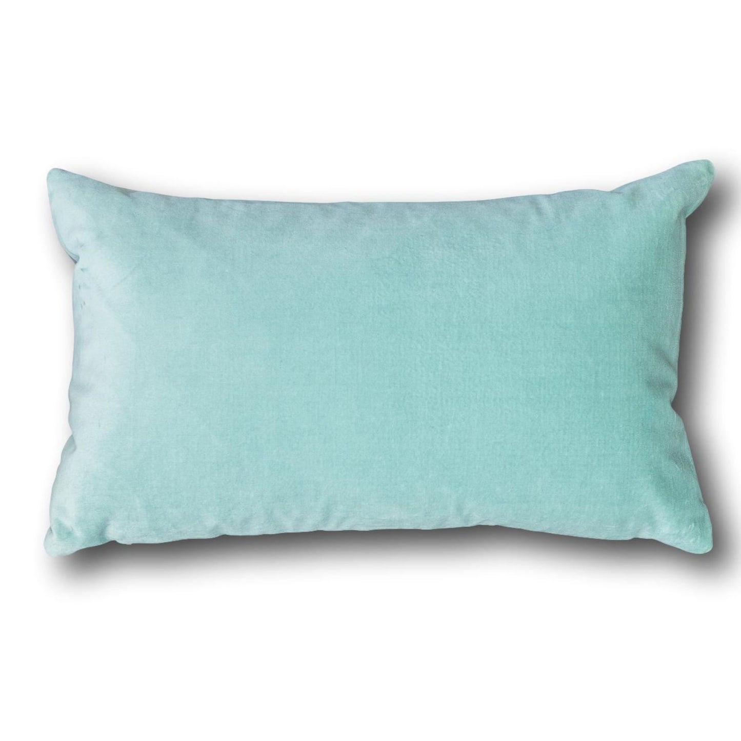 pale grey cushion with a duck egg velvet reverse