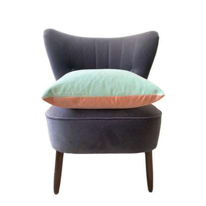 blush pink and duck egg velvet cushion cover