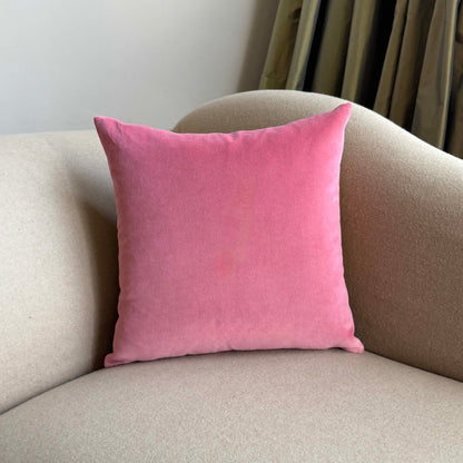 rouge pink velvet cushion square on beige sofa