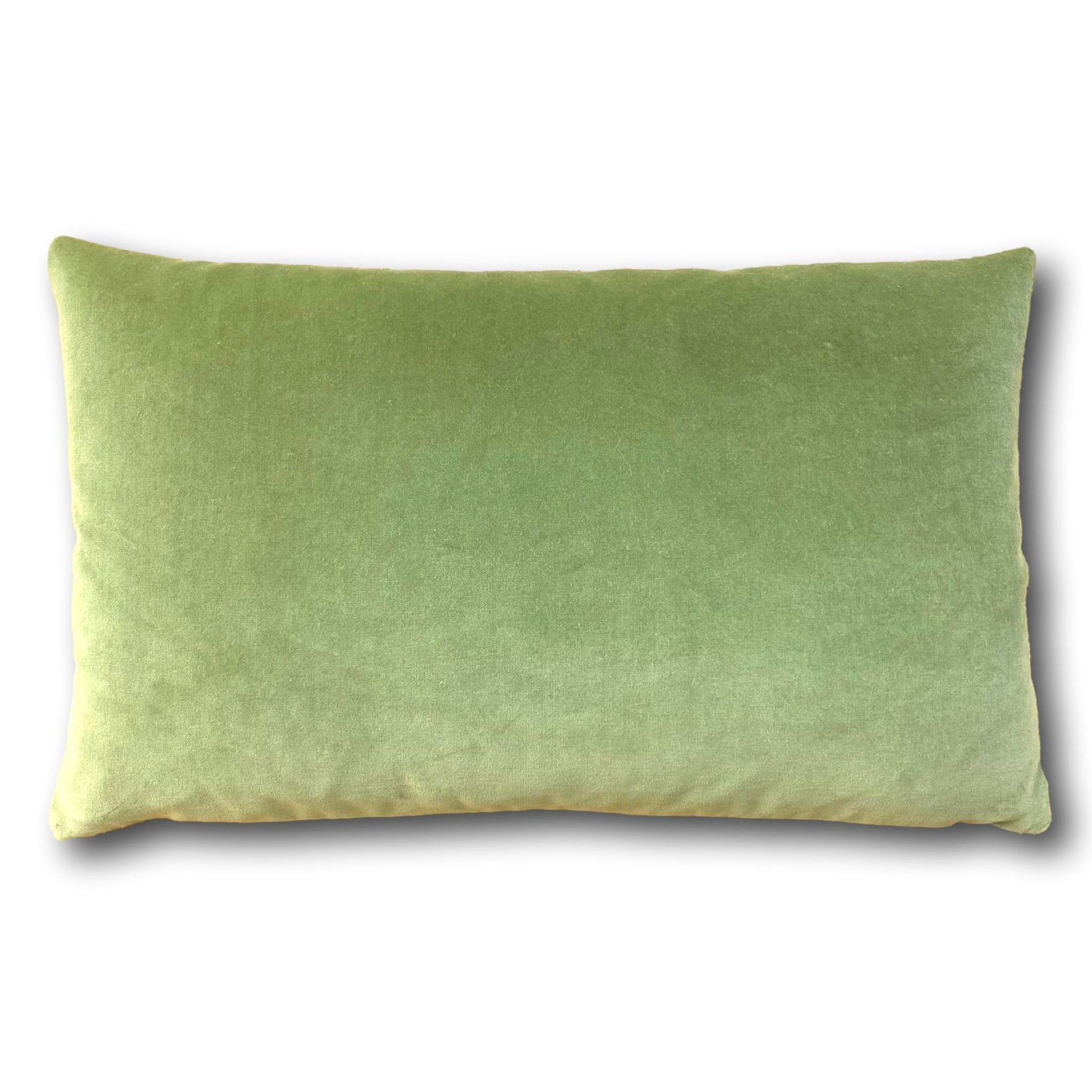 sage green pillows with a teal velvet reverse