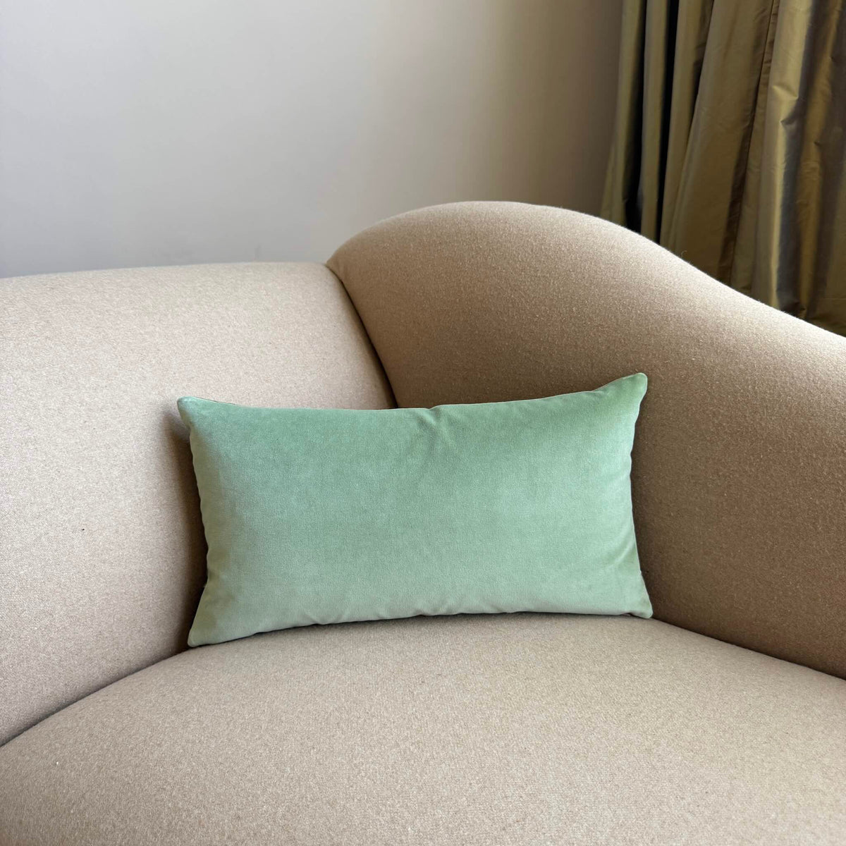 sage green velvet rectangular cushion