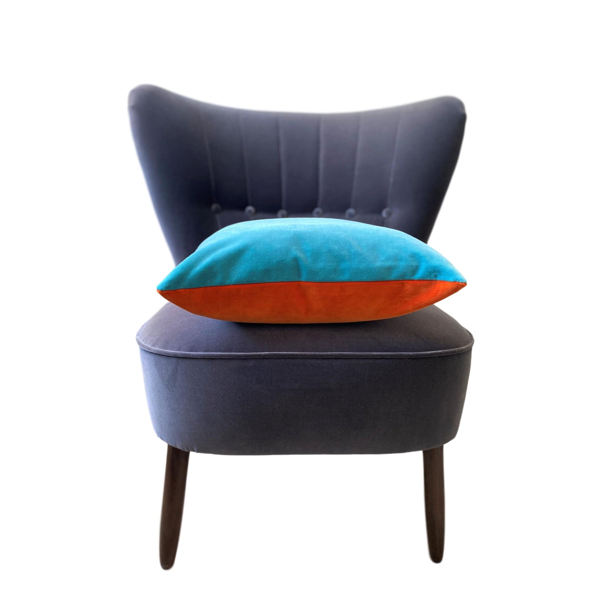 turquoise velvet cushion cover with burnt orange by Luxe 39