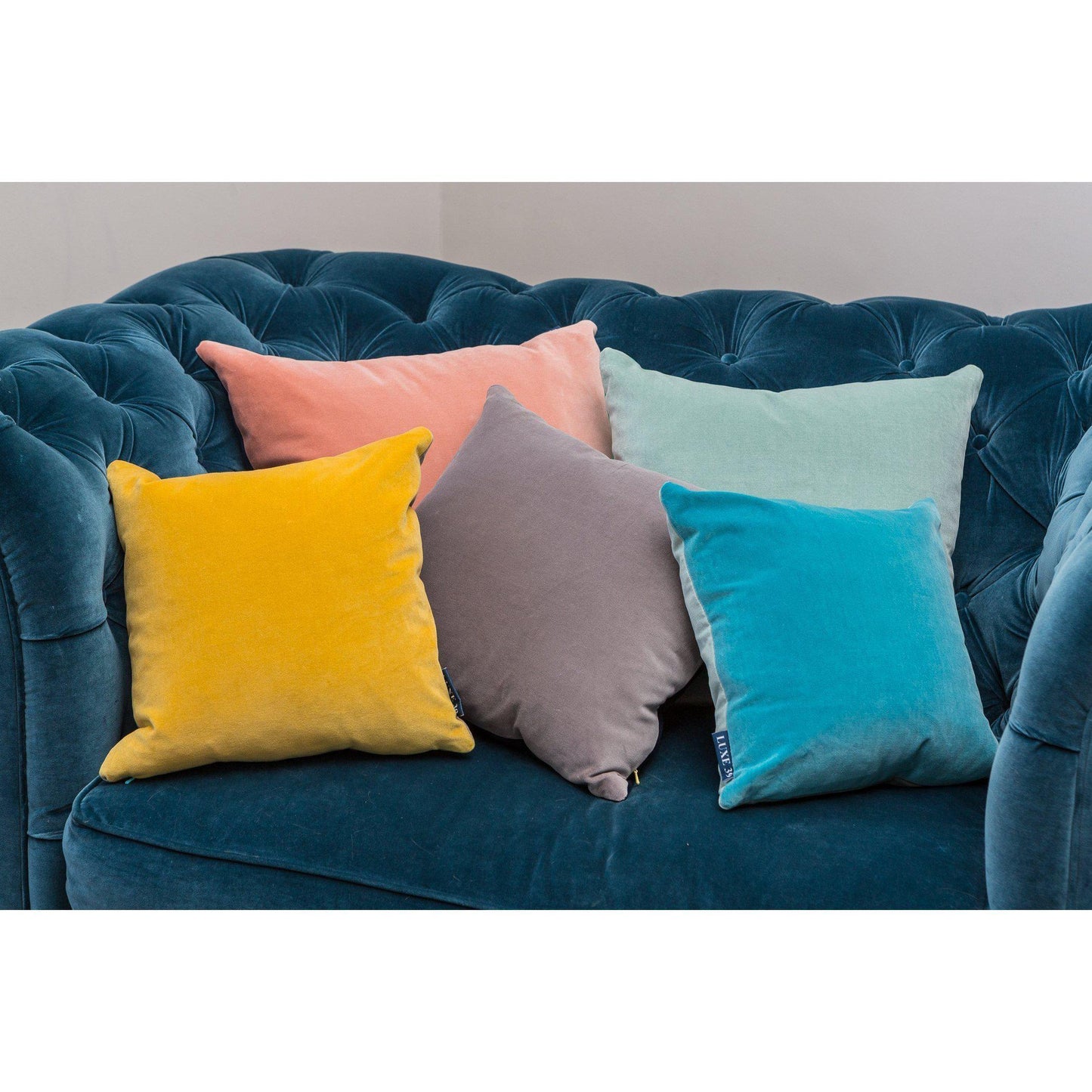 Turquoise Velvet Cushion with Blush Pink Luxe 39