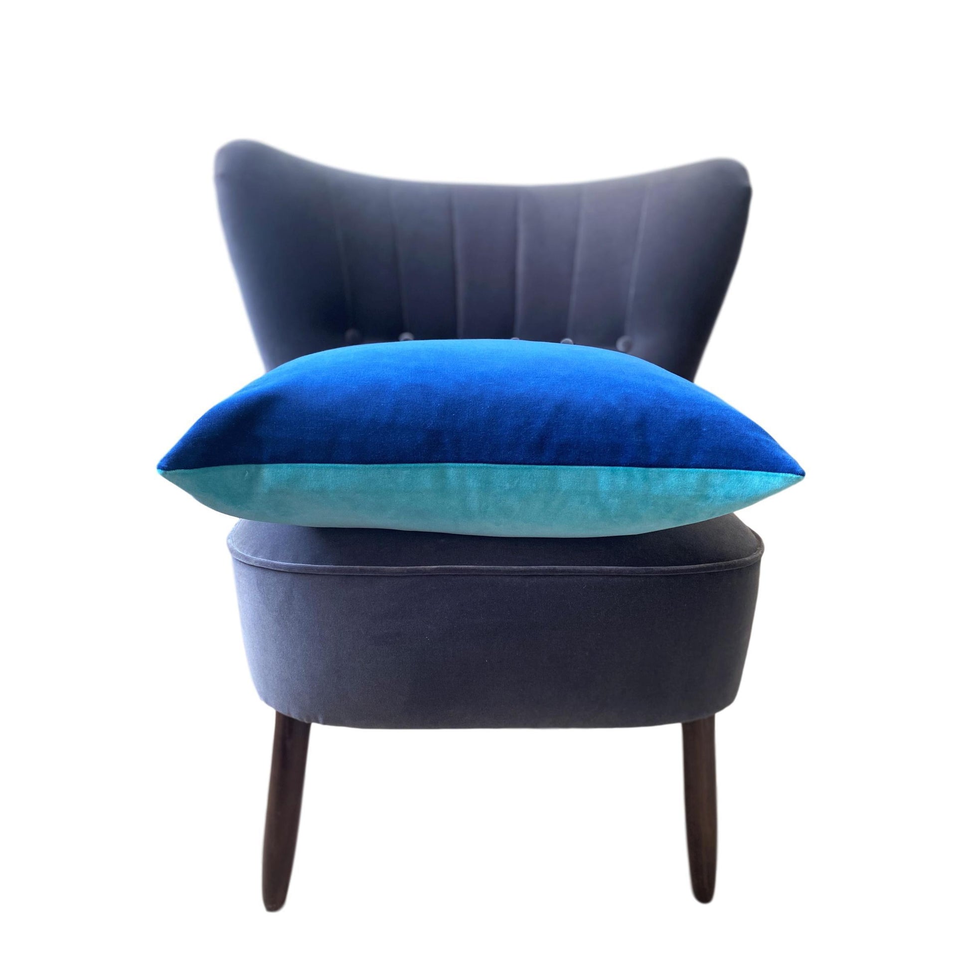 60cm cushion covers in turquoise velvet with royal blue