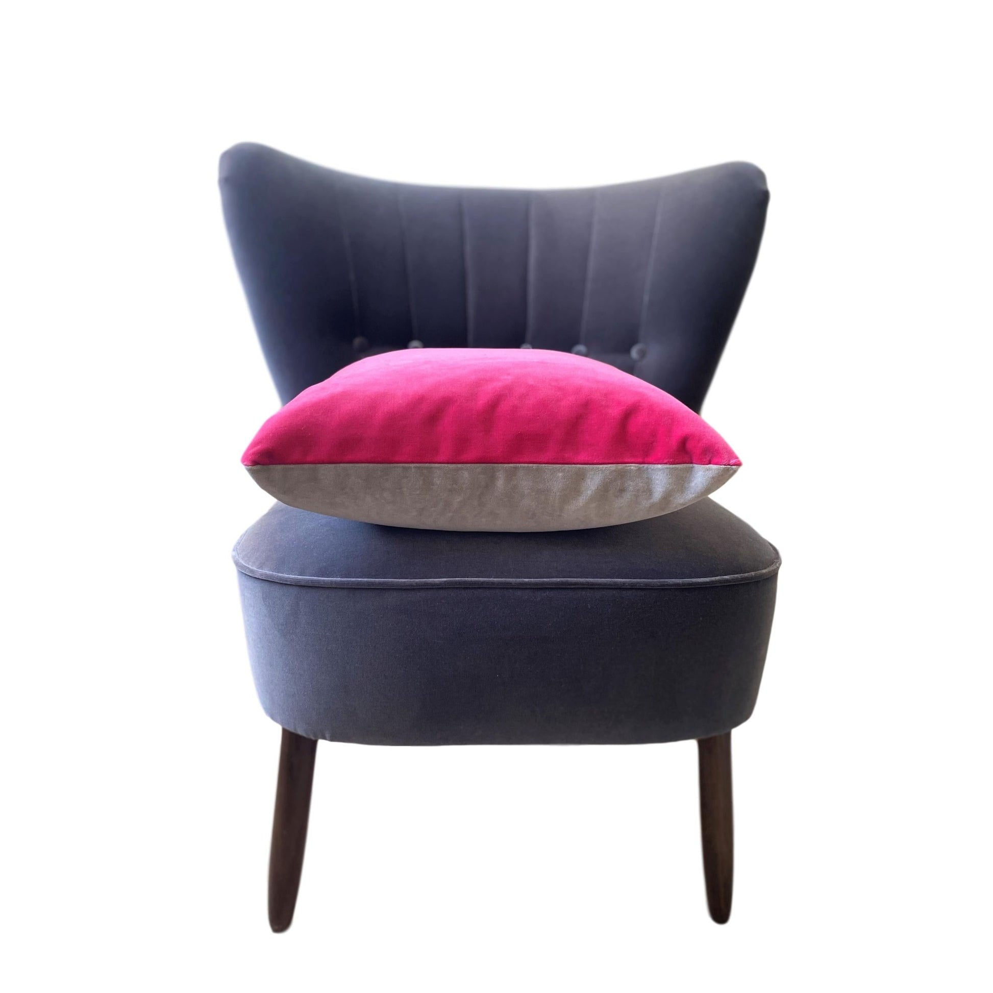 silver fluffy cushion cover with bright pink velvet Luxe 39