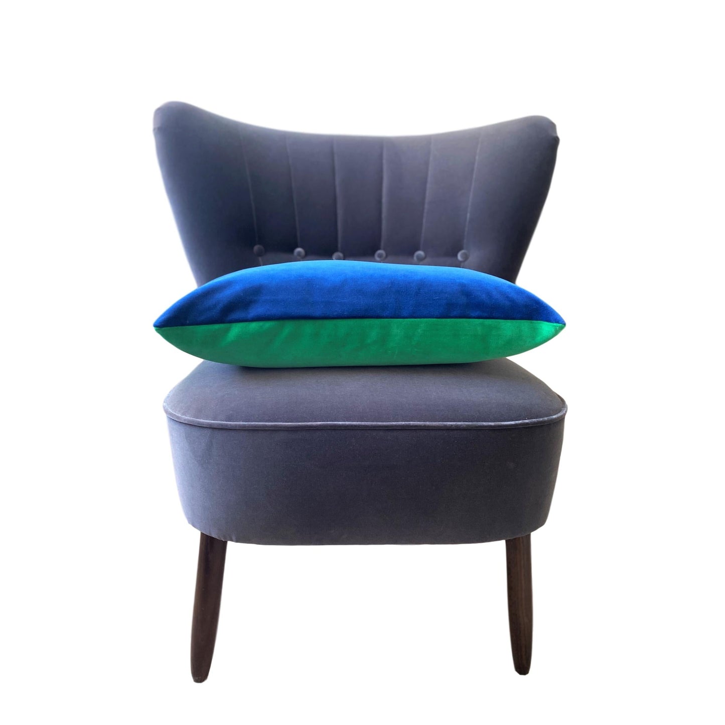 royal blue velvet cushion with emerald green by luxe 39