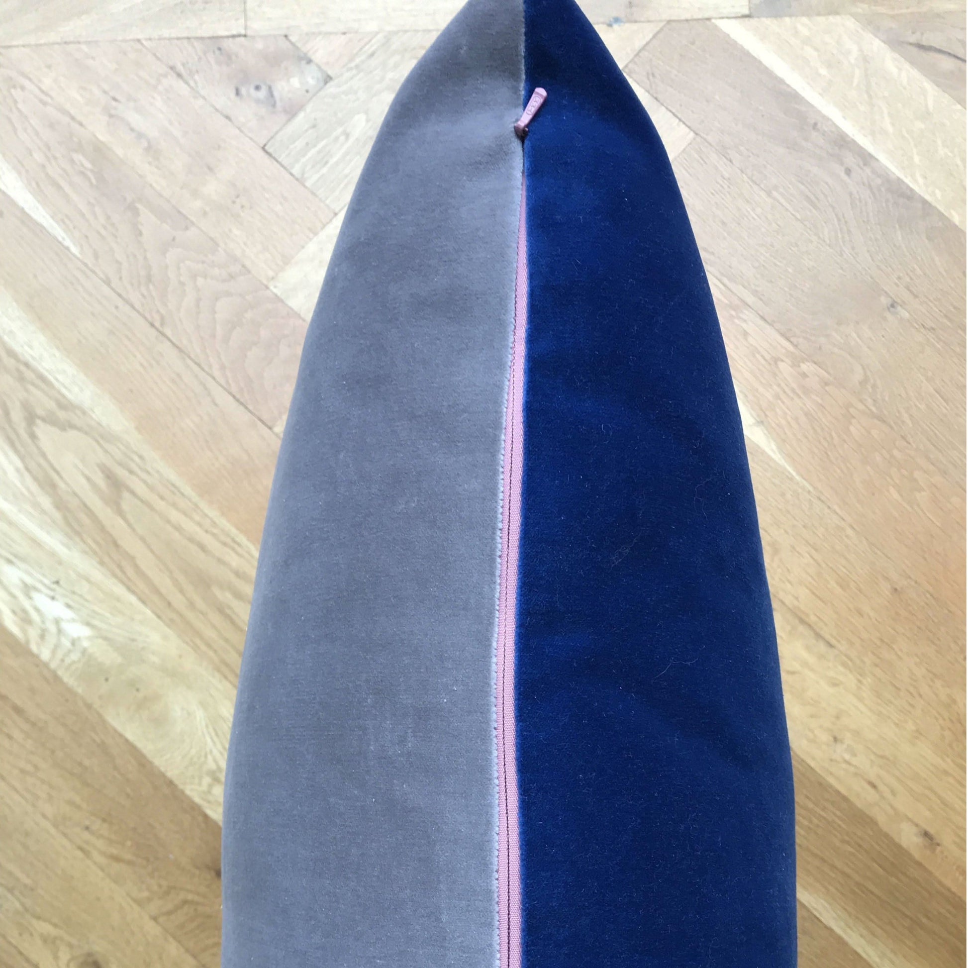 True Blue Velvet Cushion with Silver Grey Luxe 39