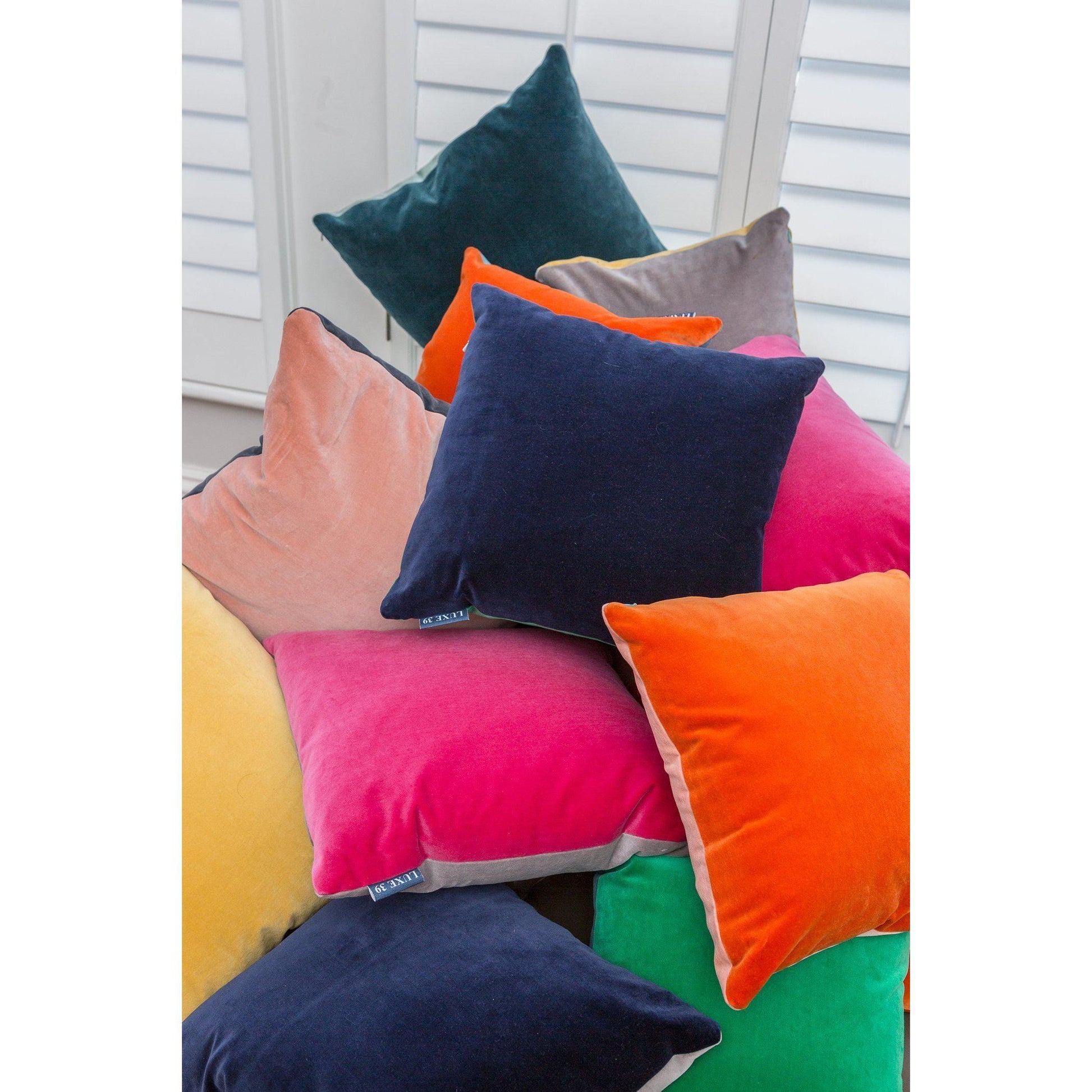 True Blue Velvet Cushion with Burnt Orange Luxe 39