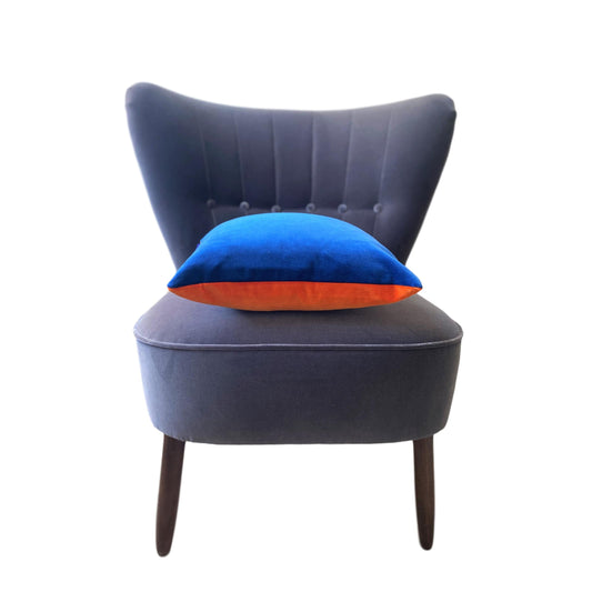 royal blue velvet cushion with burnt orange by luxe 39