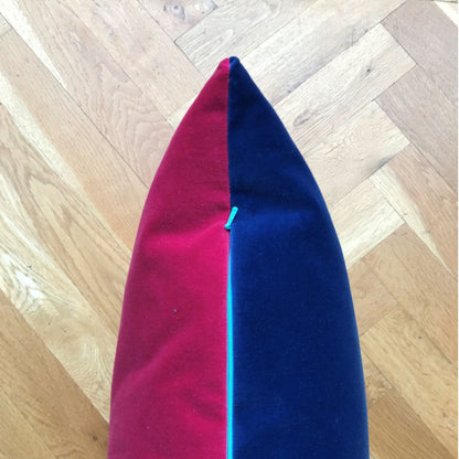 True Blue Velvet Cushion with Raspberry Pink Luxe 39